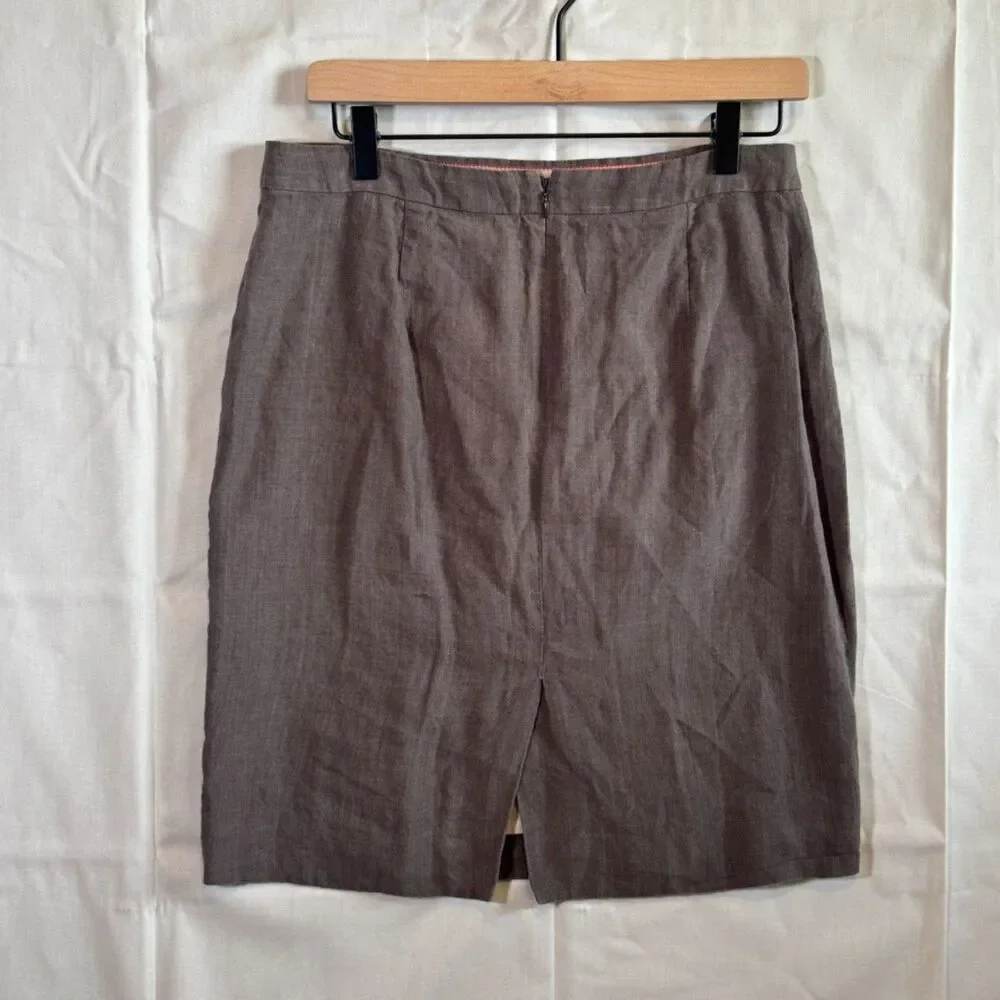 J.Crew 100% Linen Pencil Skirt Charcoal Brown‎ Lined Women’s Size 6 Knee Length